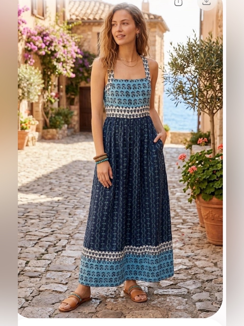 Faherty Women's Gracie Dress in BALI Blue Size XS Linen Sundress Bohemian